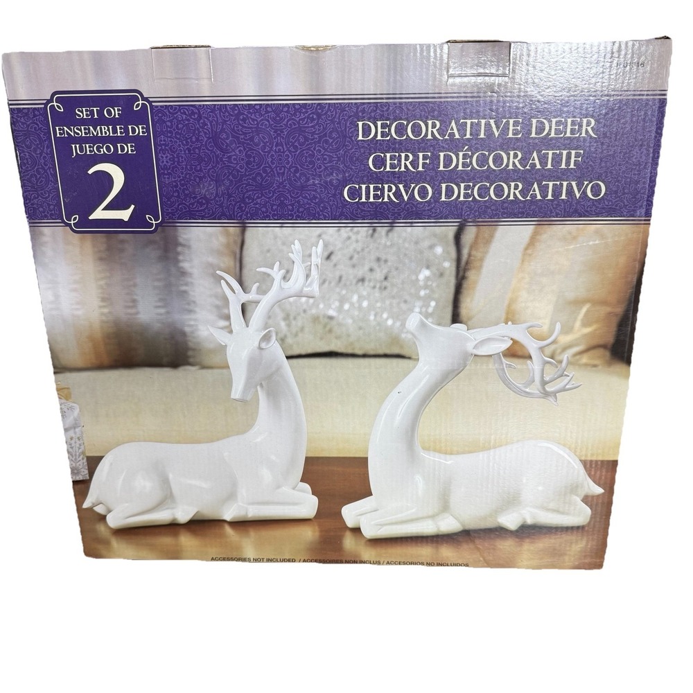 NIB Modern White Deer Holiday Decorative Set of 2 Costco‎ Discontinued Christmas